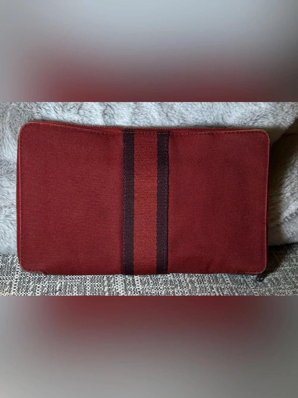 178. Hermès Fourre-Tout GM travel wallet in a red canvas with COA